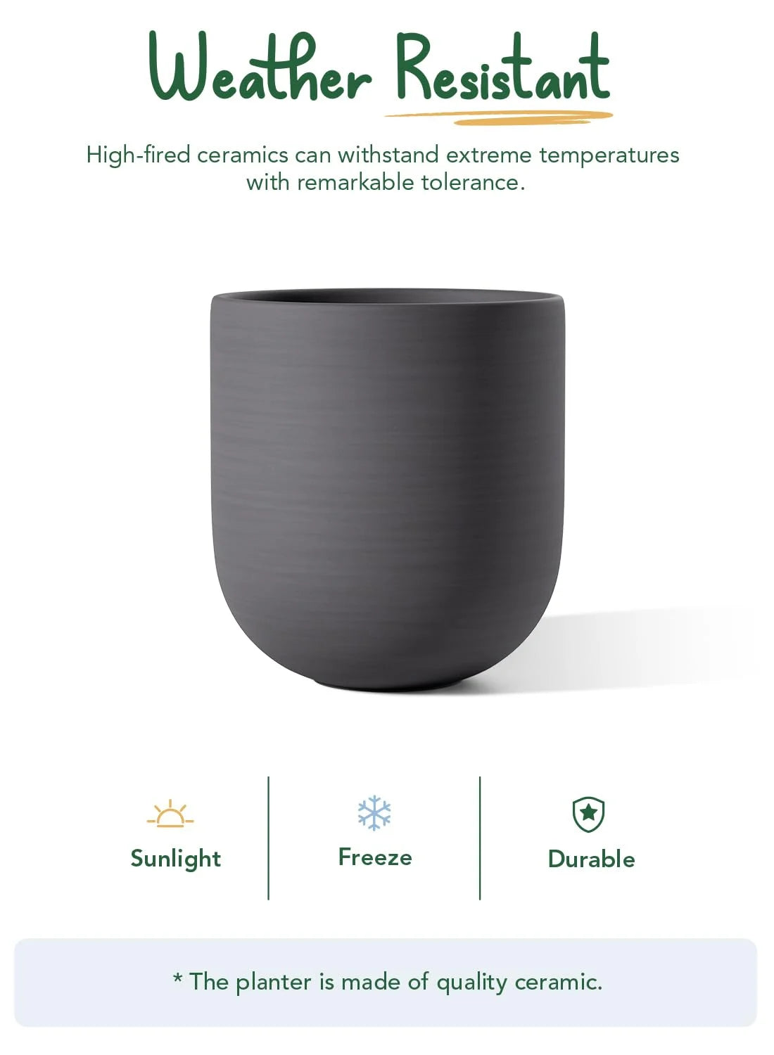 10" Plant Pots, Ceramic Flower Pots with Drainage Hole & Plug, Indoor Planter for Outdoor Decorative,Charcoal Gray