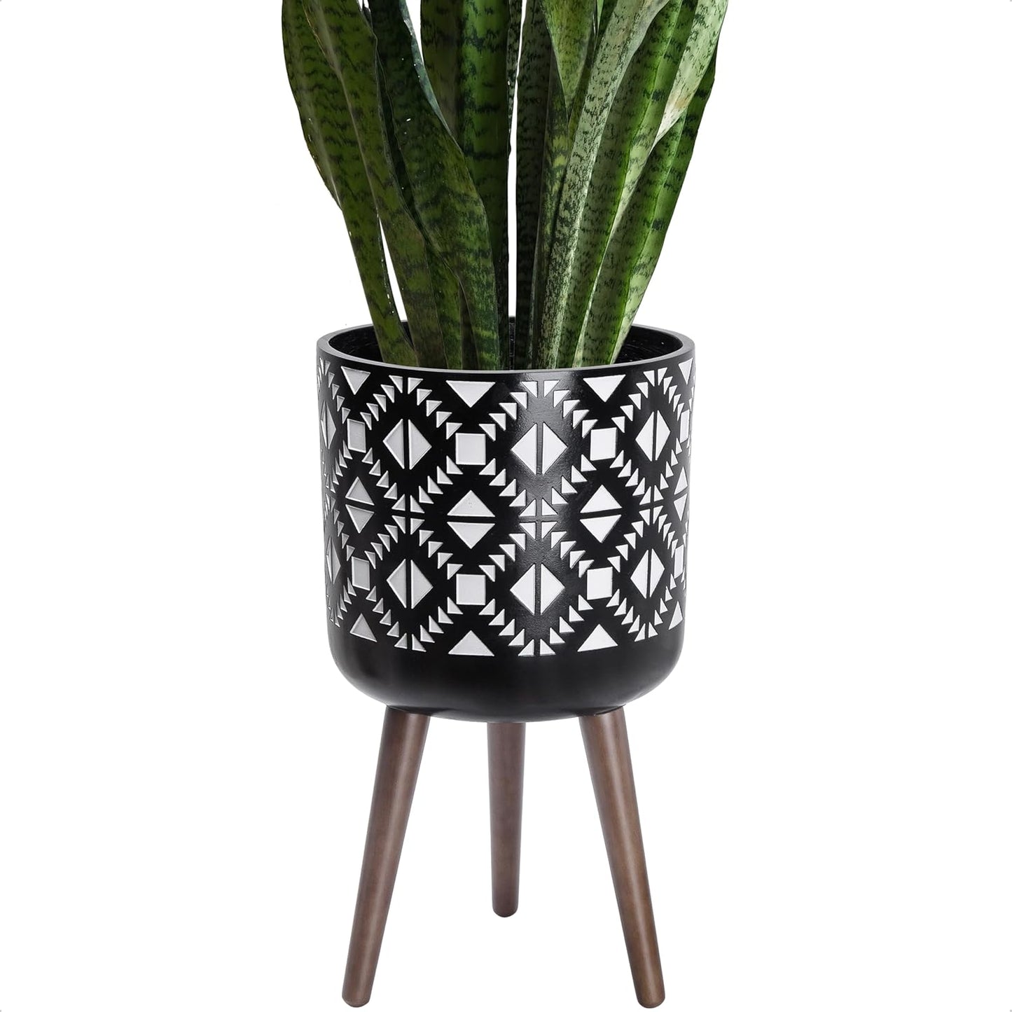 12 Inch Planter Pot with Stand, Mid-Century Tall Plant Pot with Legs for Indoor Plants, White/Black, 88-G-C-4