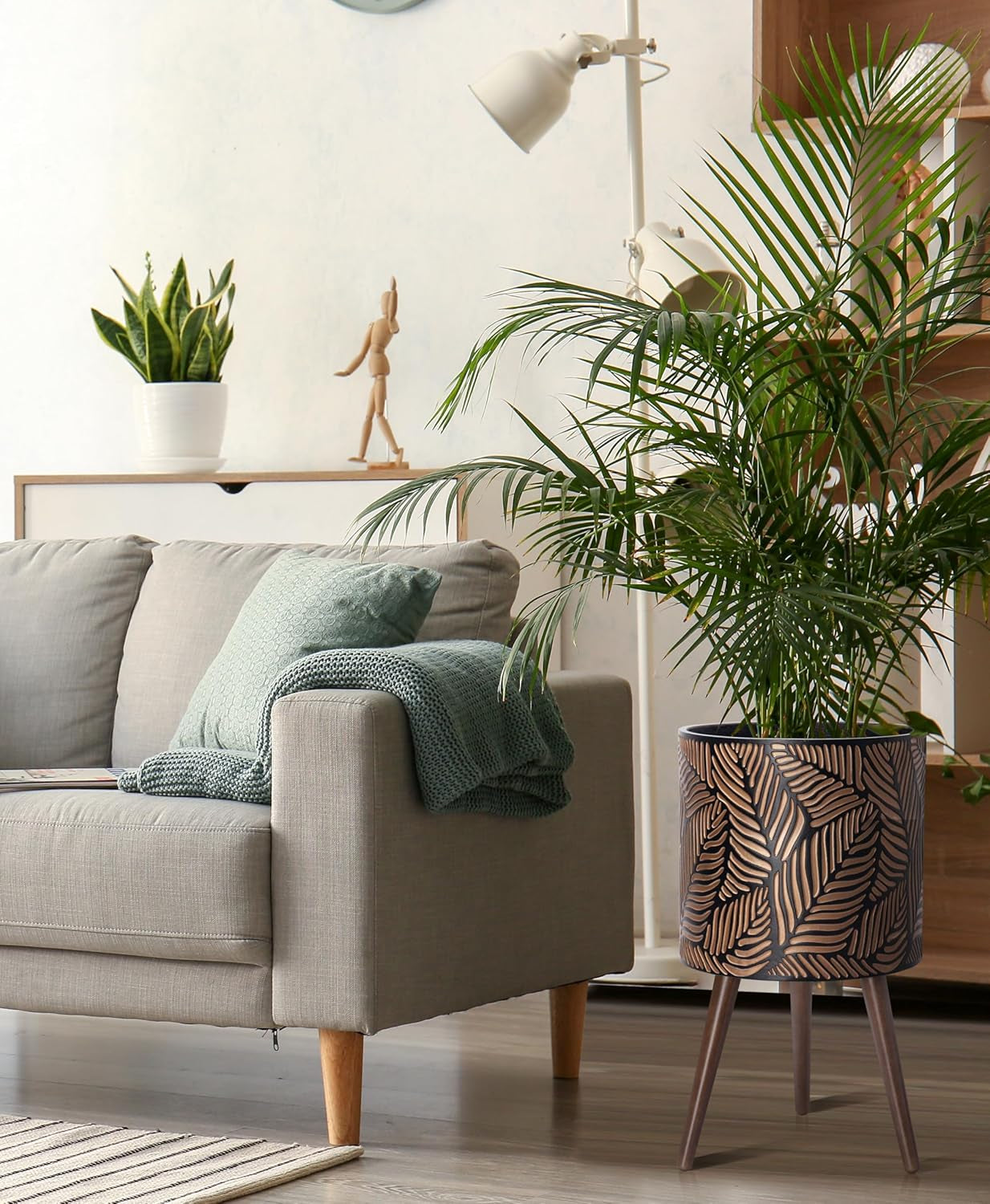 14 Inch Planter Pot with Stand, Mid-Century Tall Plant Pot with Legs for Indoor Plants, X-Large, Bronze/Grey, 88-L-D-6