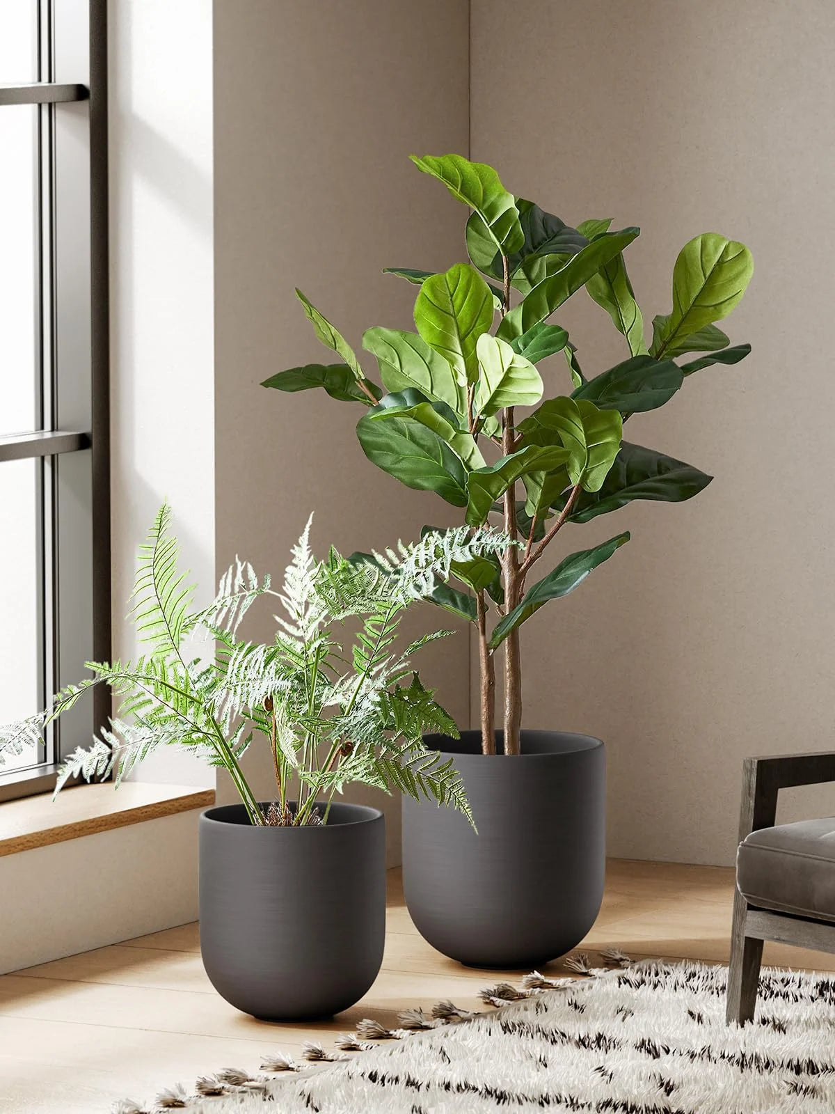10" Plant Pots, Ceramic Flower Pots with Drainage Hole & Plug, Indoor Planter for Outdoor Decorative,Charcoal Gray
