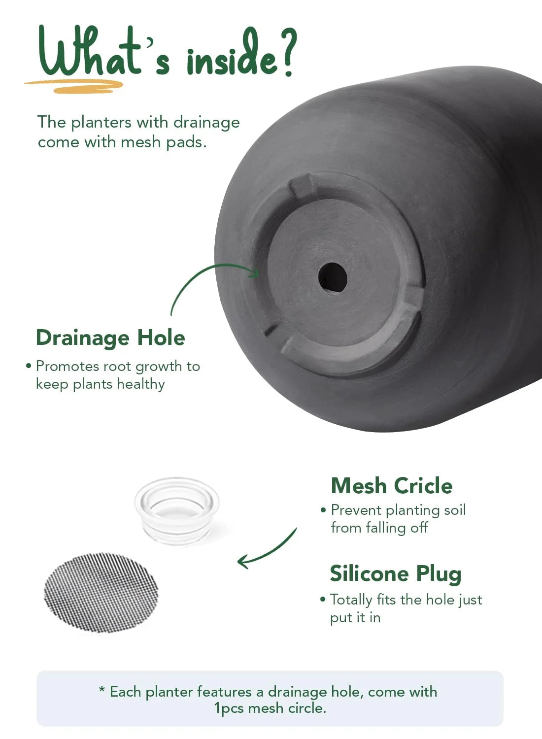 10" Plant Pots, Ceramic Flower Pots with Drainage Hole & Plug, Indoor Planter for Outdoor Decorative,Charcoal Gray
