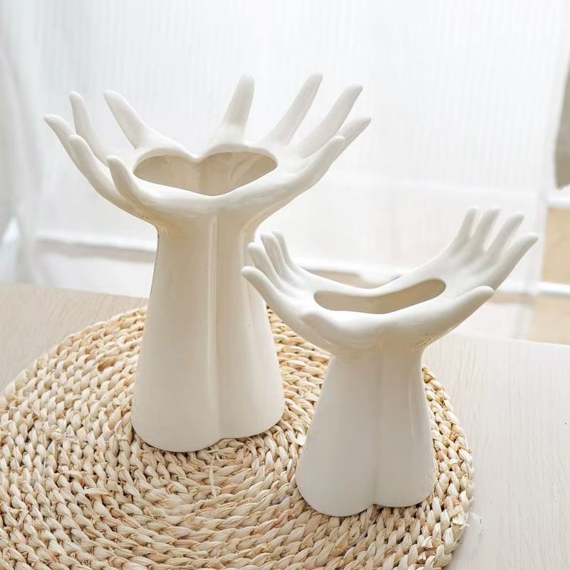 Hand Ceramics Vase Nordics Style Hand Shaped Flowers Vase Modern Home Office Decor for Creative Living Room Tabletop Ornament