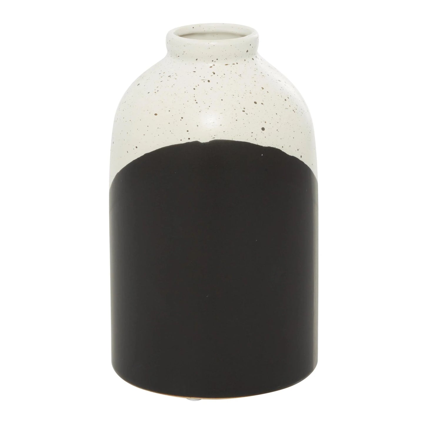 10" Color Block Speckled Black Ceramic Vase with White Top