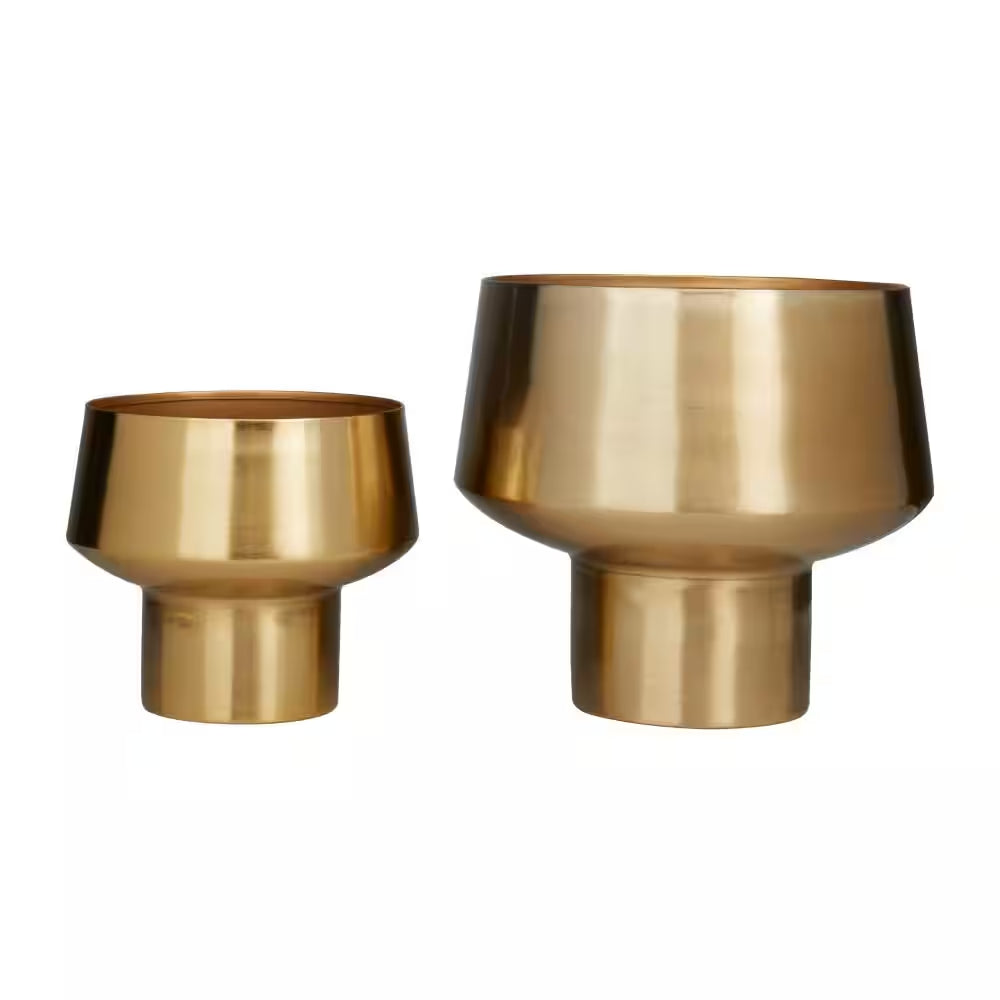 11 In., and 8 In. Medium Gold Metal Indoor Outdoor Planter (2- Pack)