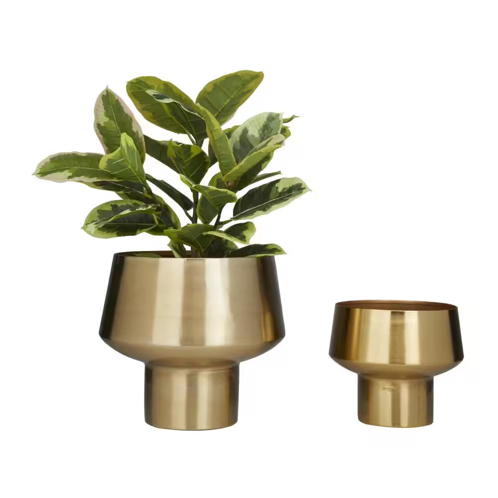 11 In., and 8 In. Medium Gold Metal Indoor Outdoor Planter (2- Pack)