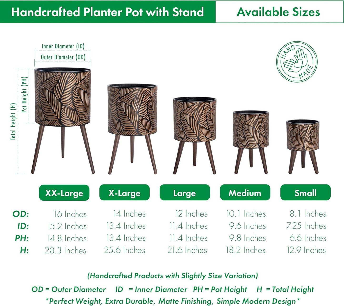 14 Inch Planter Pot with Stand, Mid-Century Tall Plant Pot with Legs for Indoor Plants, X-Large, Bronze/Grey, 88-L-D-6