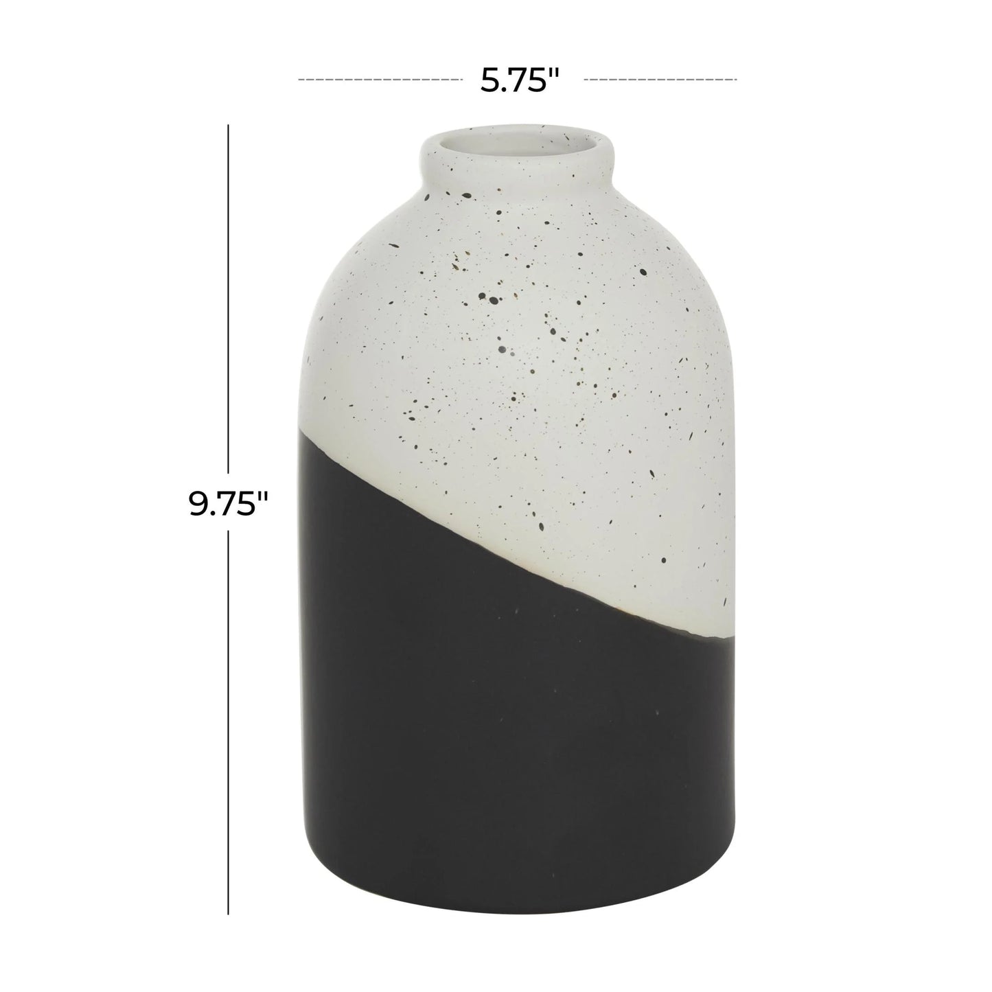 10" Color Block Speckled Black Ceramic Vase with White Top