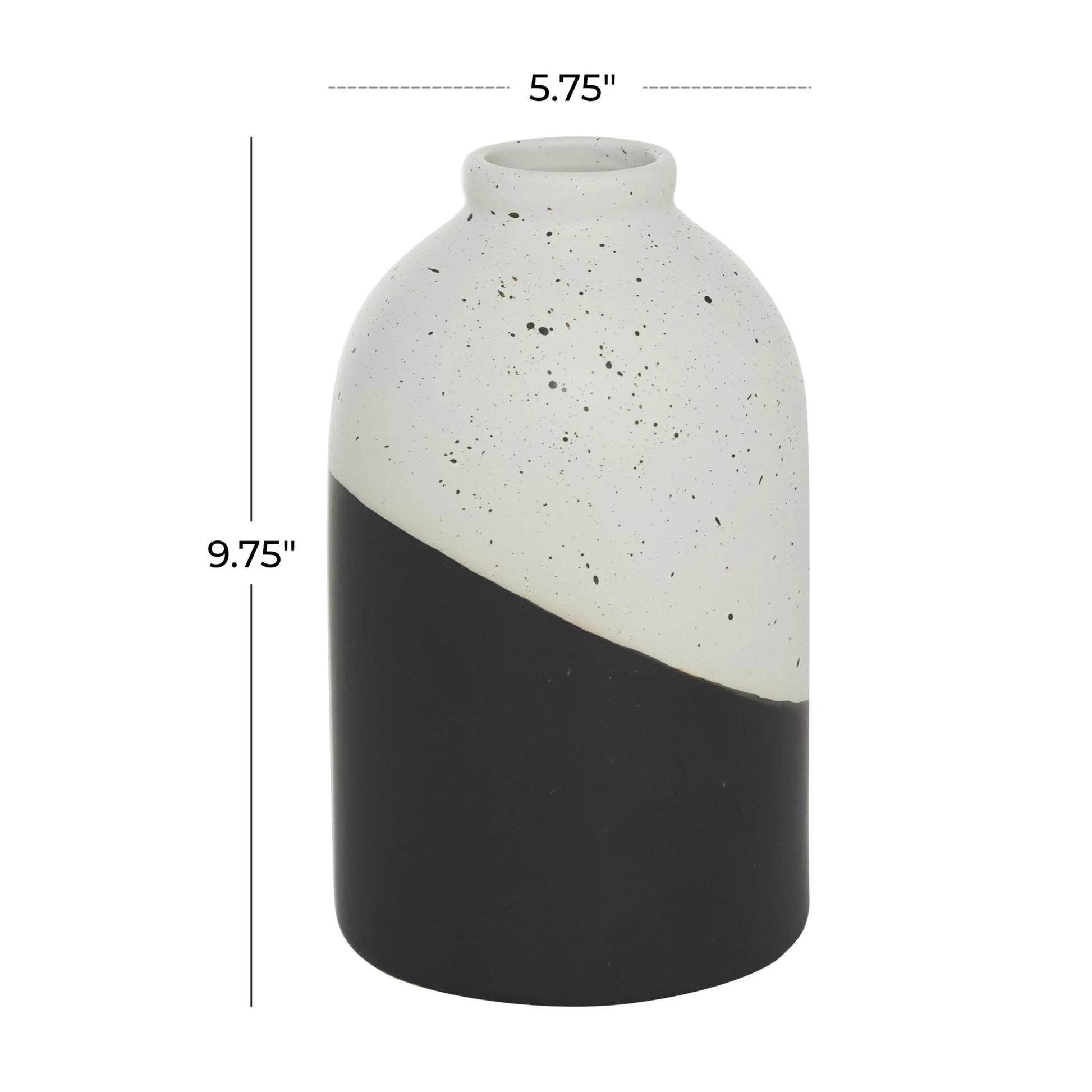 10" Color Block Speckled Black Ceramic Vase with White Top