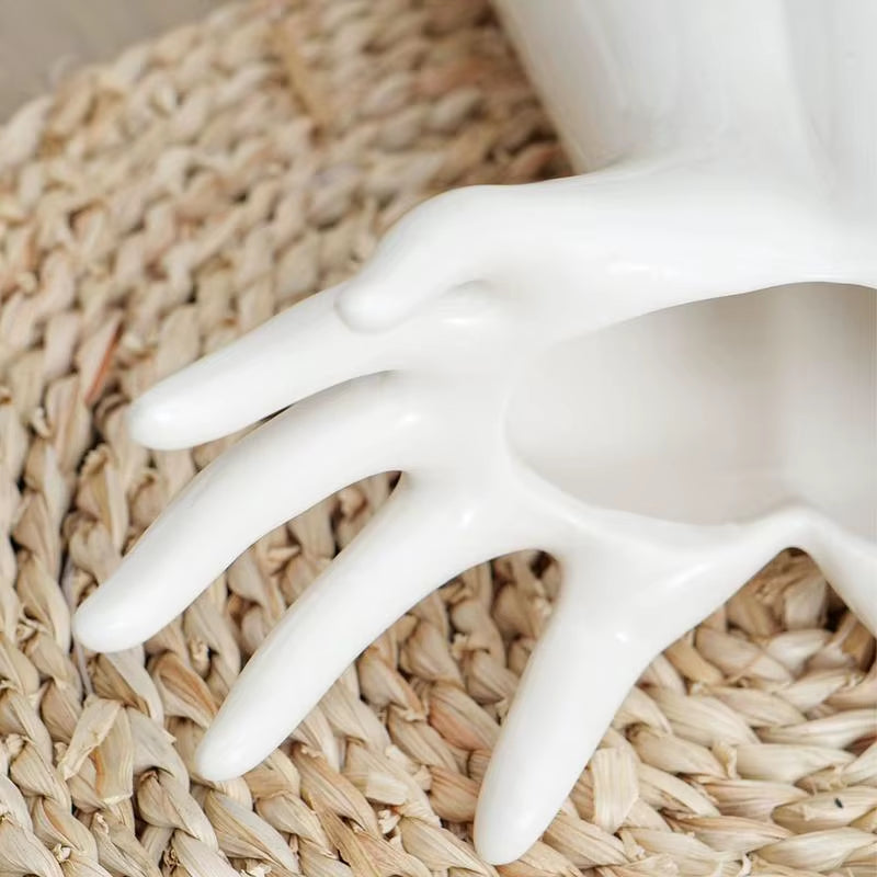 Hand Ceramics Vase Nordics Style Hand Shaped Flowers Vase Modern Home Office Decor for Creative Living Room Tabletop Ornament