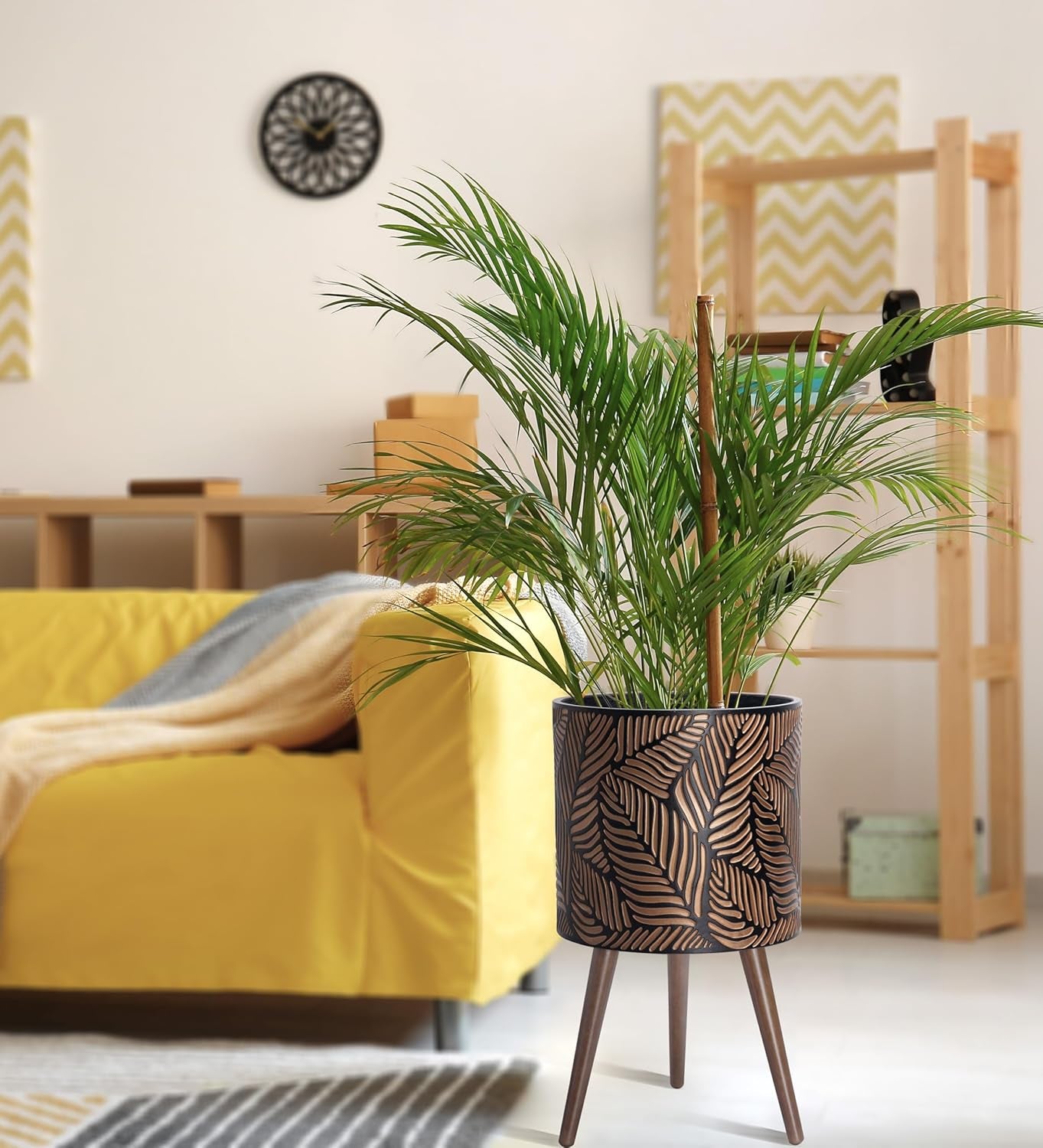 14 Inch Planter Pot with Stand, Mid-Century Tall Plant Pot with Legs for Indoor Plants, X-Large, Bronze/Grey, 88-L-D-6