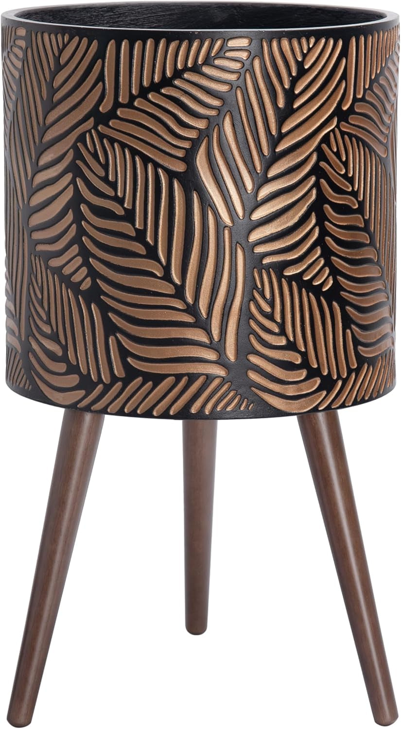 14 Inch Planter Pot with Stand, Mid-Century Tall Plant Pot with Legs for Indoor Plants, X-Large, Bronze/Grey, 88-L-D-6