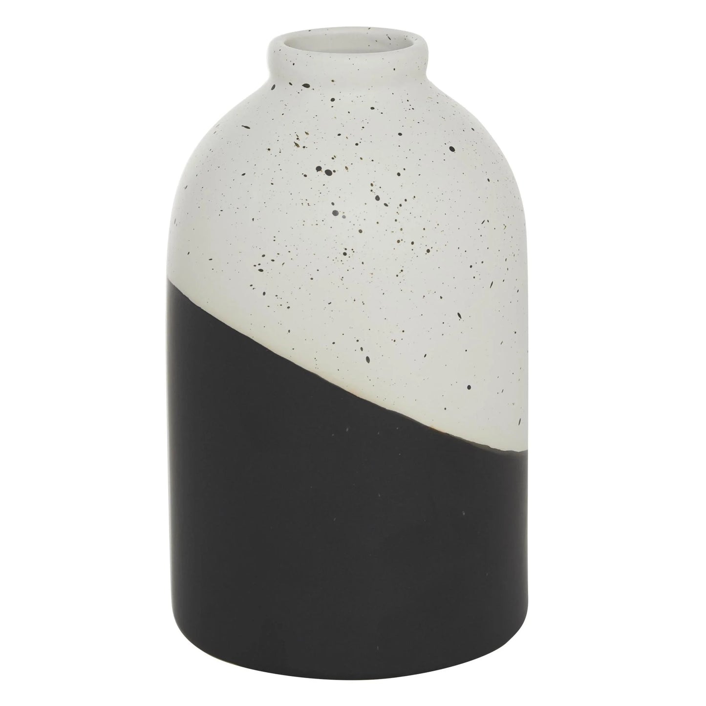 10" Color Block Speckled Black Ceramic Vase with White Top