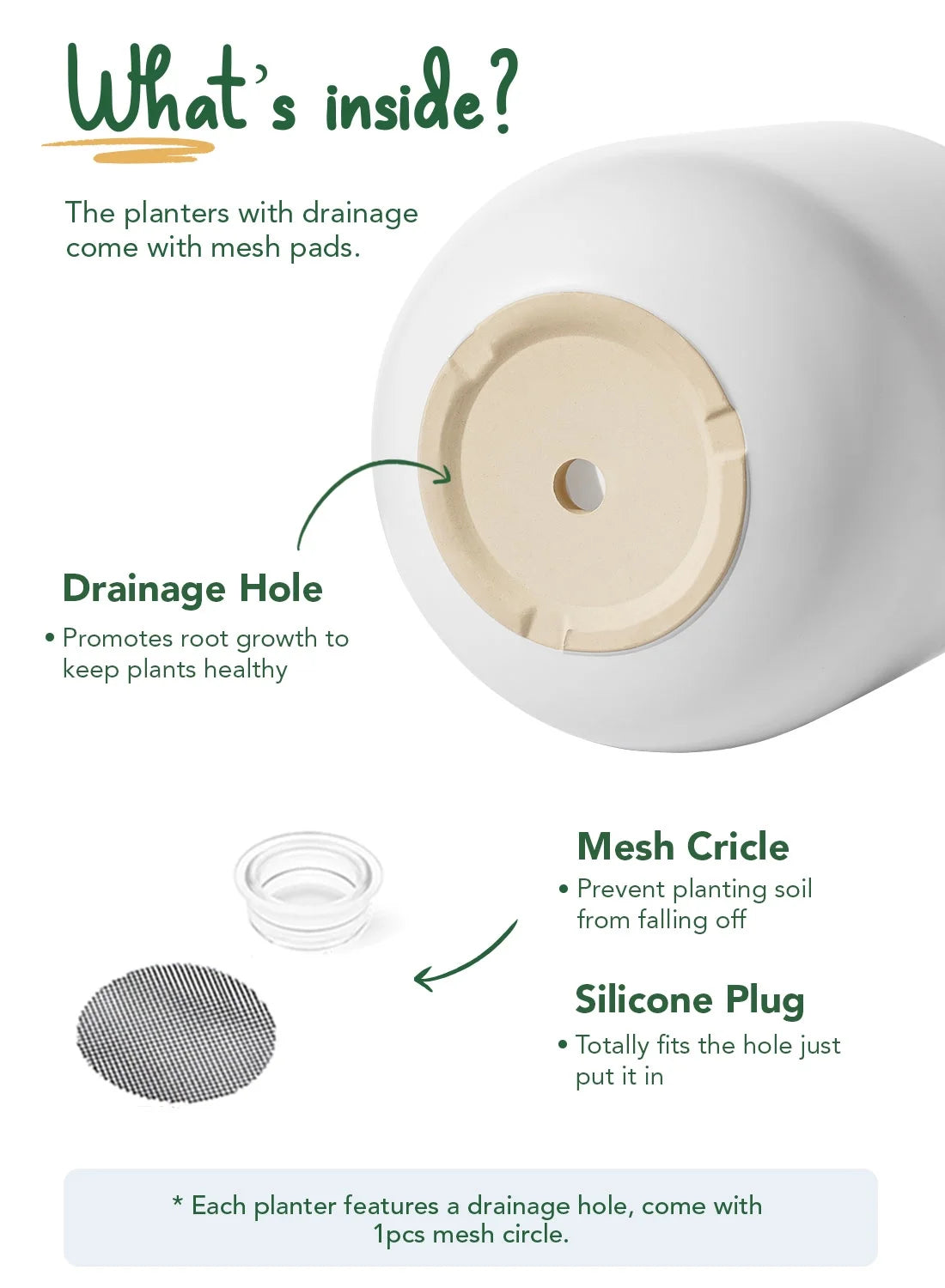 12" Ceramic Plant Pots, Large Flower Pots with Drain Holes& Plug Indoor Planter, White Outdoor Planter