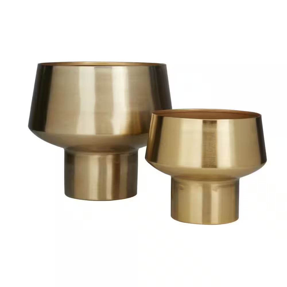 11 In., and 8 In. Medium Gold Metal Indoor Outdoor Planter (2- Pack)