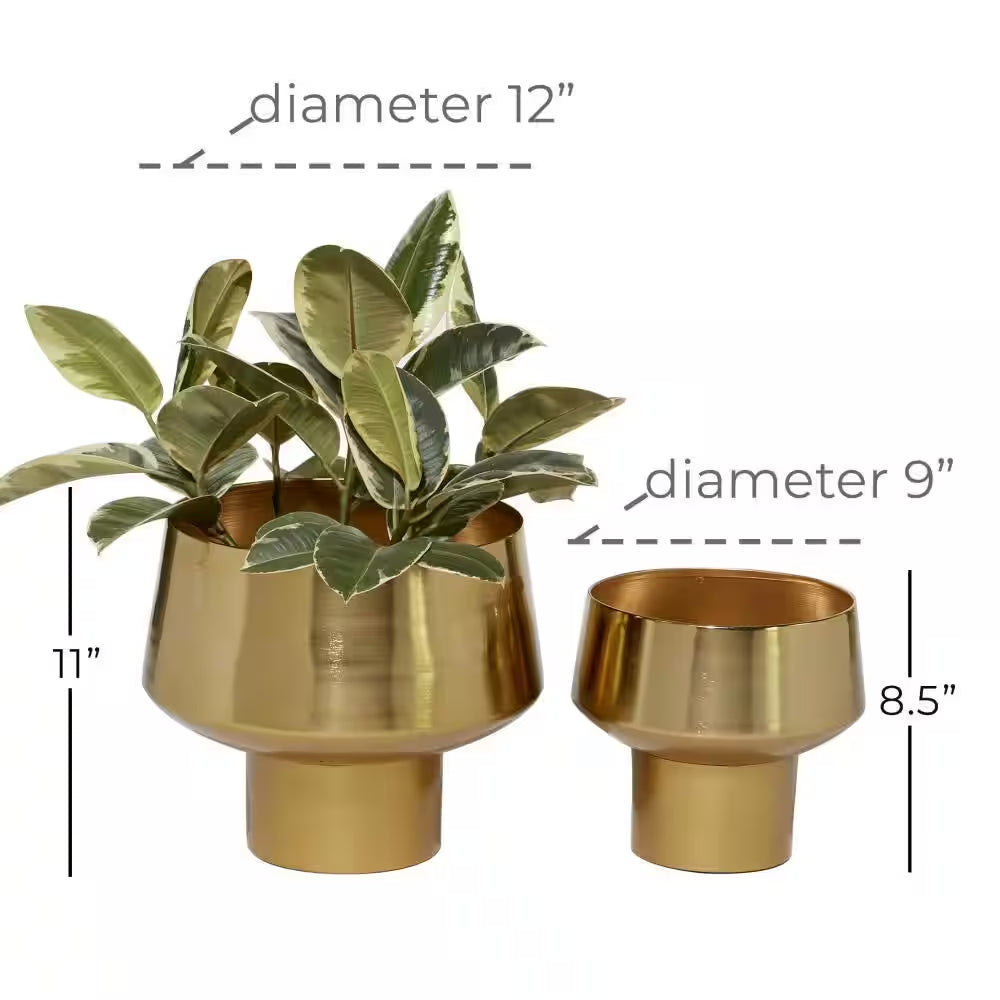 11 In., and 8 In. Medium Gold Metal Indoor Outdoor Planter (2- Pack)