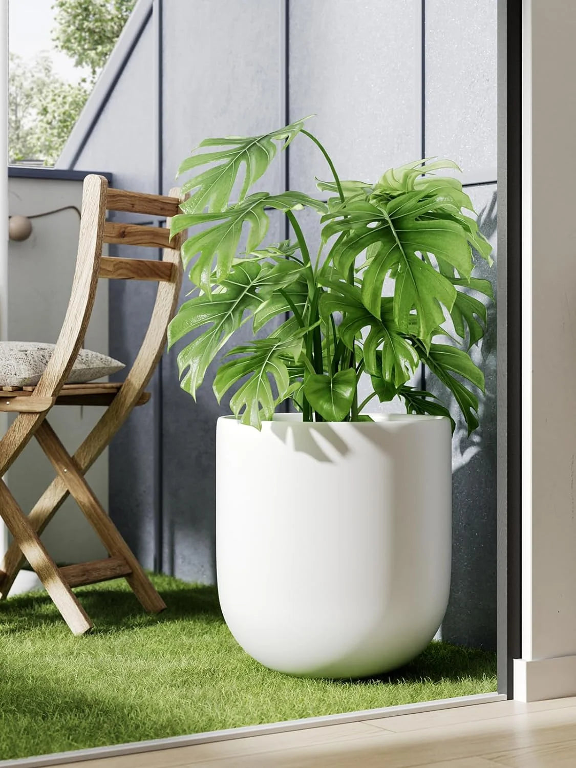 12" Ceramic Plant Pots, Large Flower Pots with Drain Holes& Plug Indoor Planter, White Outdoor Planter