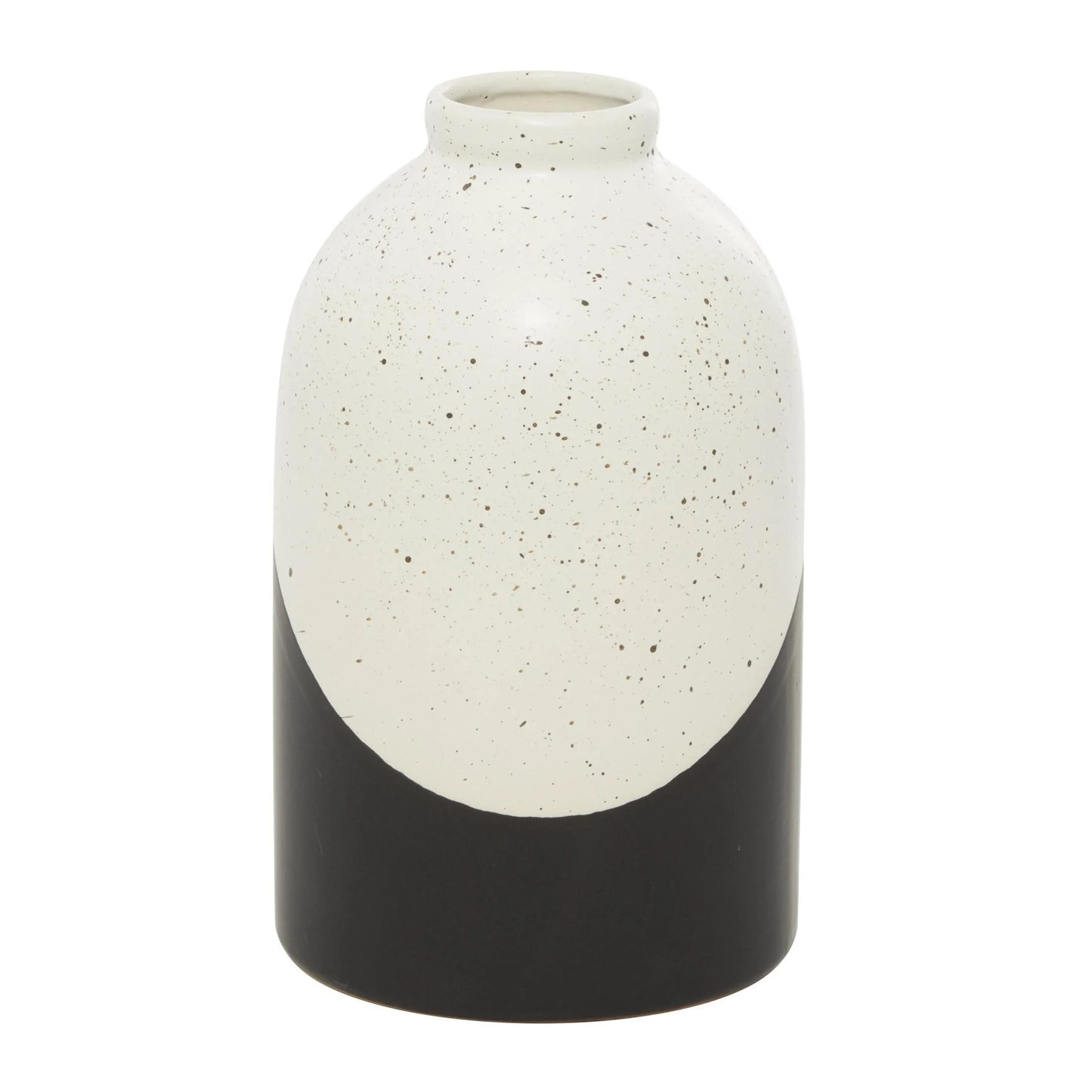 10" Color Block Speckled Black Ceramic Vase with White Top