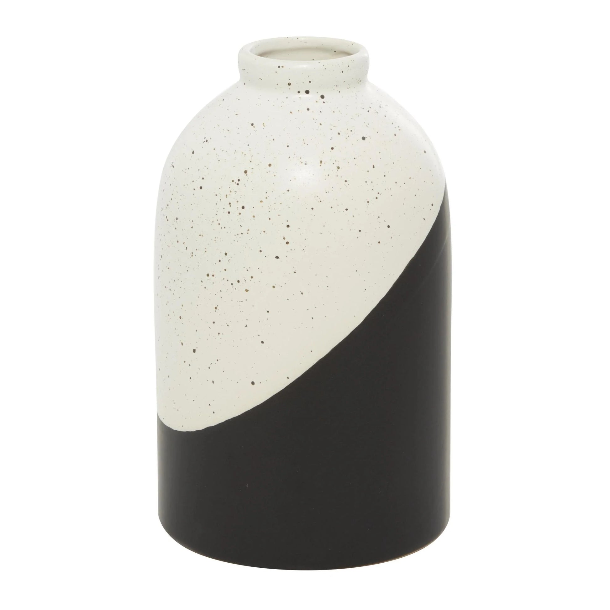 10" Color Block Speckled Black Ceramic Vase with White Top