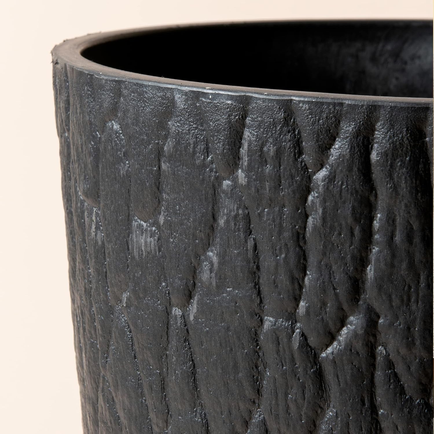 Tall Planter - 14.2 Inch Large Indoor & Outdoor Tree Planter, Plant Pot Containers with Tree Bark Texture, Black