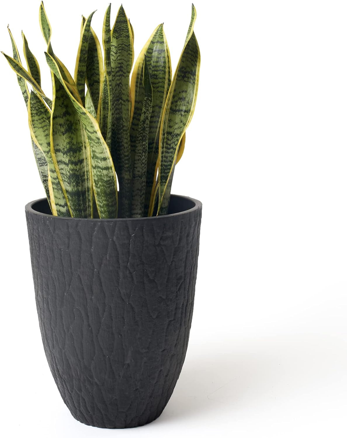 Tall Planter - 14.2 Inch Large Indoor & Outdoor Tree Planter, Plant Pot Containers with Tree Bark Texture, Black