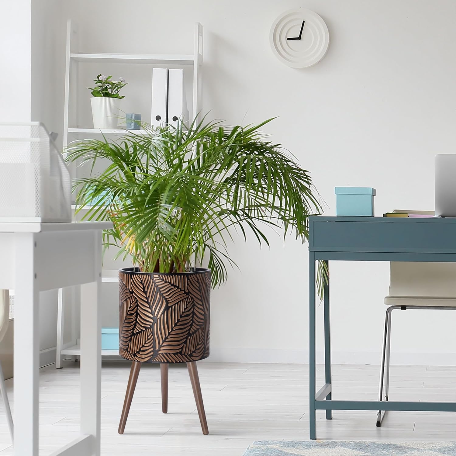 14 Inch Planter Pot with Stand, Mid-Century Tall Plant Pot with Legs for Indoor Plants, X-Large, Bronze/Grey, 88-L-D-6