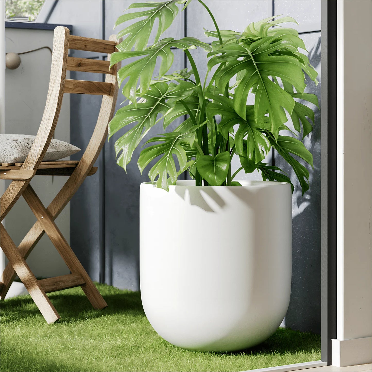 12" Ceramic Plant Pots, Large Flower Pots with Drain Holes& Plug Indoor Planter, White Outdoor Planter